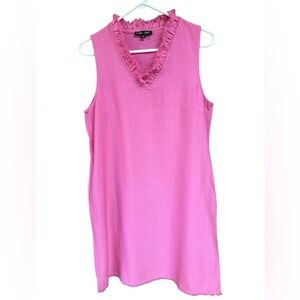 Boho Chic Ruffled V-Neck Pink Boho Sleeveless Shift Dress Size Medium EUC